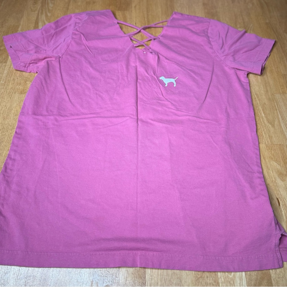 PINK Victoria's Secret Hot Pink Short-Sleeve Crisscross Back Tee